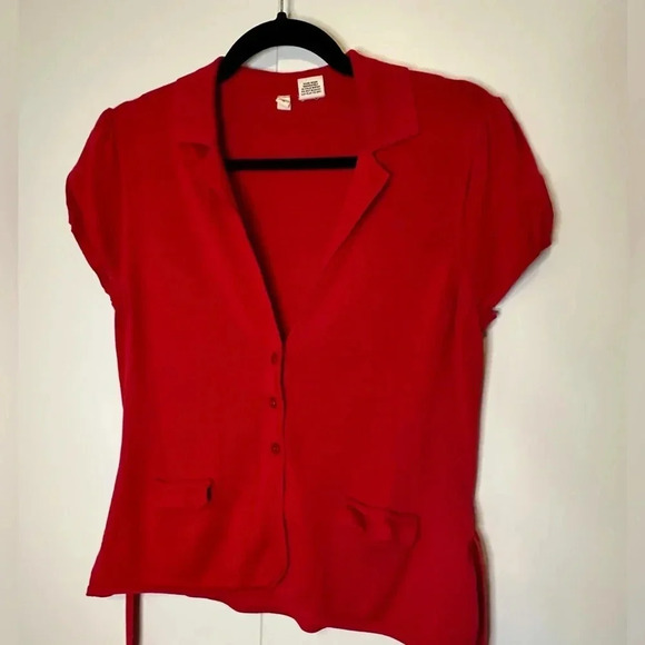 Anthropologie Moth Red Button-down Sweater with Tie waist Size L - Picture 2 of 5